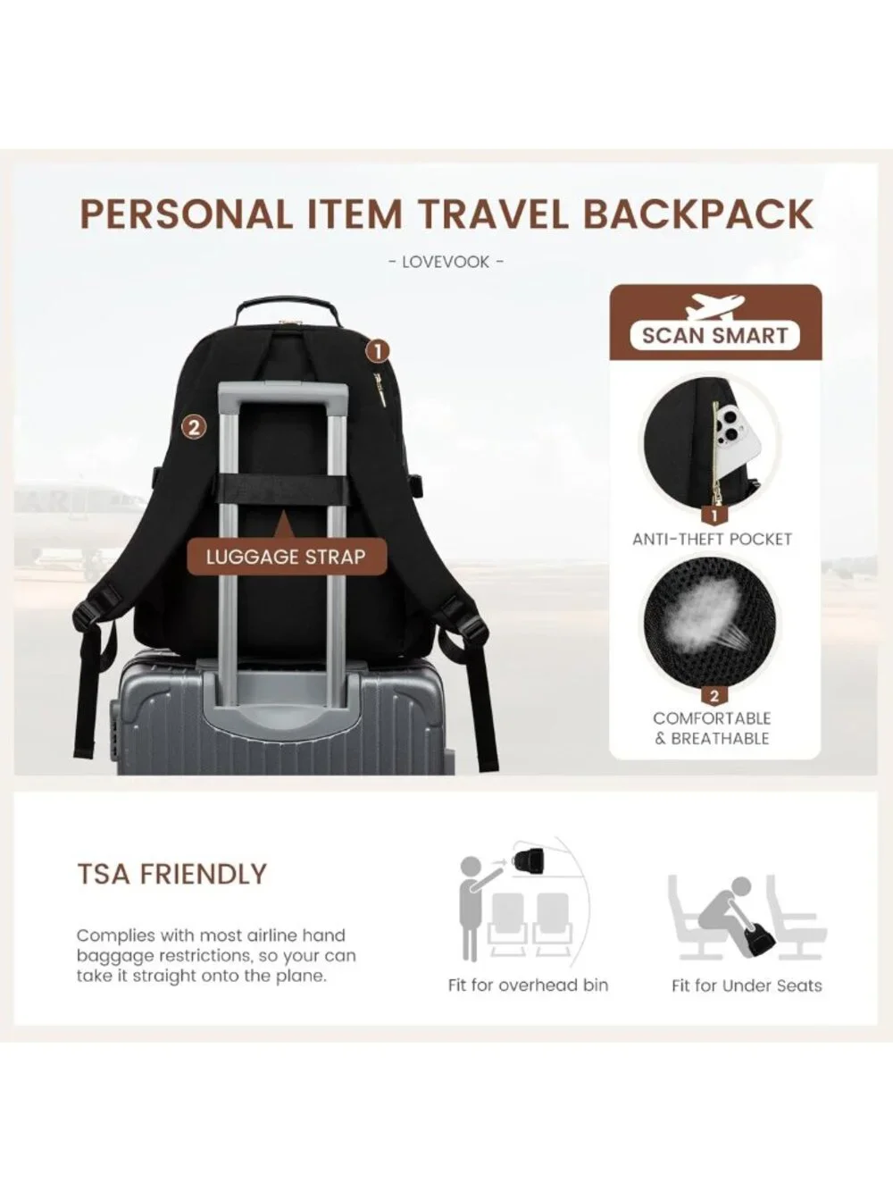 Stylish Waterproof Laptop Backpack for Women, 15.6